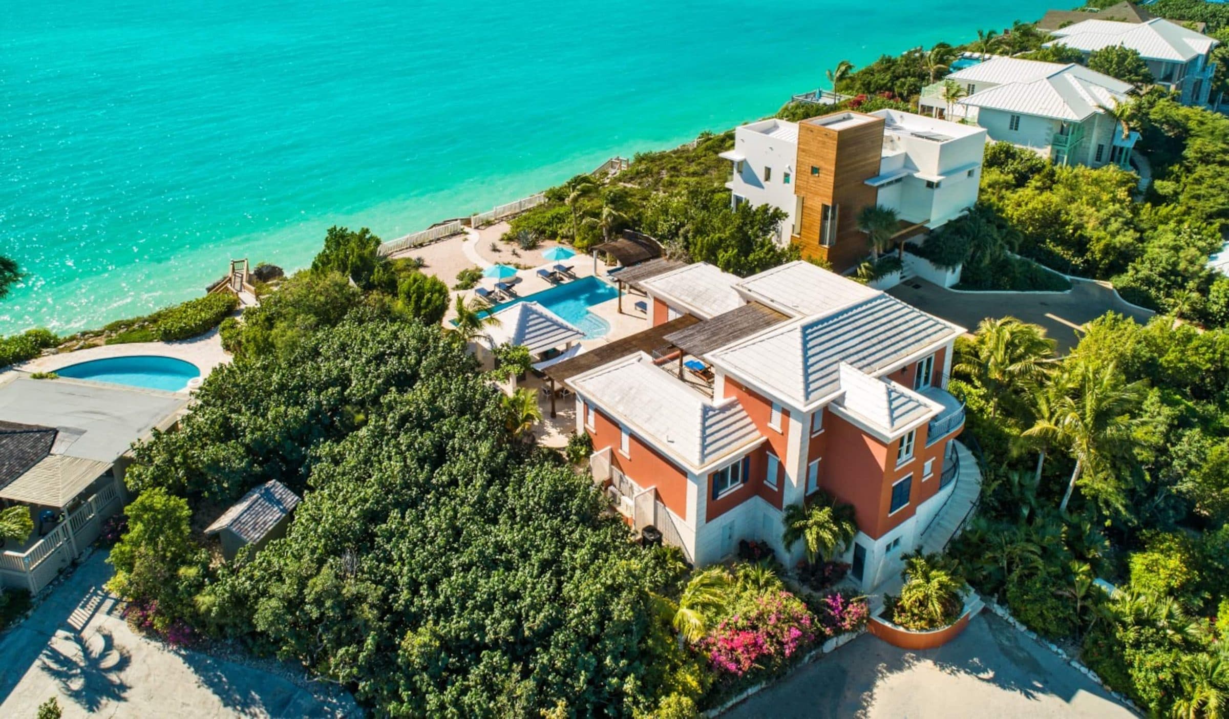 Villa La Percha aerial view over Chalk Sound